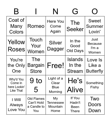 Dolly Parton Music Bingo Card