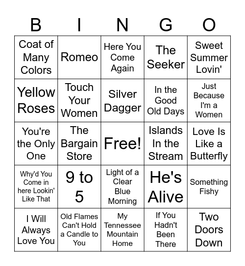 Dolly Parton Music Bingo Card