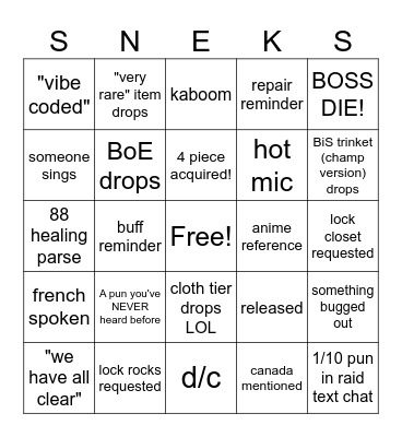 danger noodles! Bingo Card