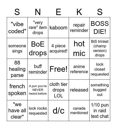 danger noodles! Bingo Card