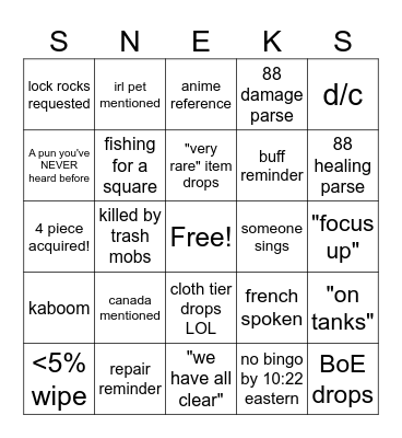 danger noodles 2! Bingo Card