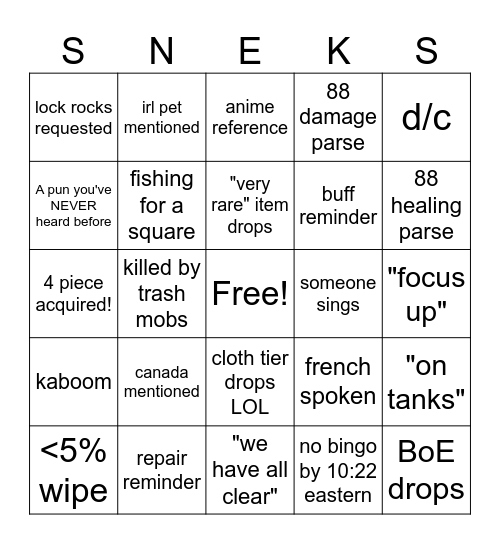 danger noodles 2! Bingo Card