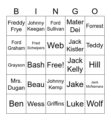 Mater Dei First Grade Bingo Card