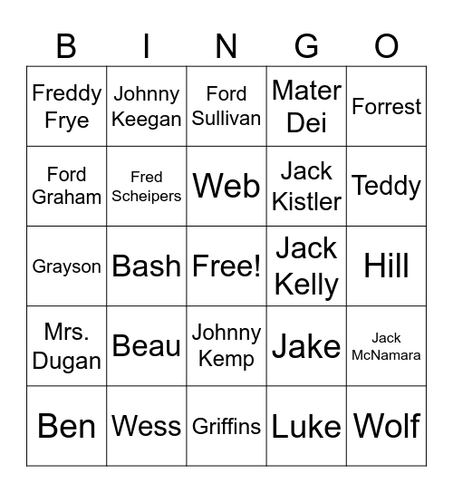 Mater Dei First Grade Bingo Card