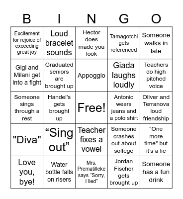 Donne/Singers Retreat Bingo! Bingo Card