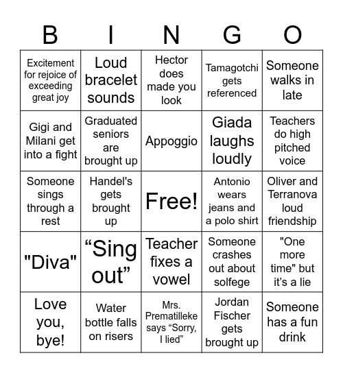 Donne/Singers Retreat Bingo! Bingo Card