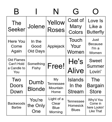 Dolly Parton Music Bingo Card