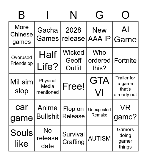 Gamescom 2026 Opening Day Bingo Card