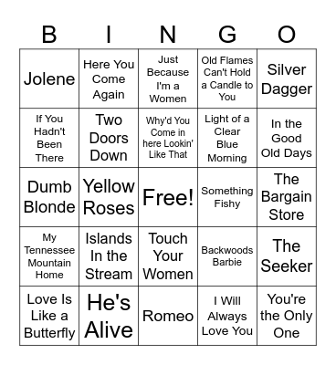 Dolly Parton Music Bingo Card