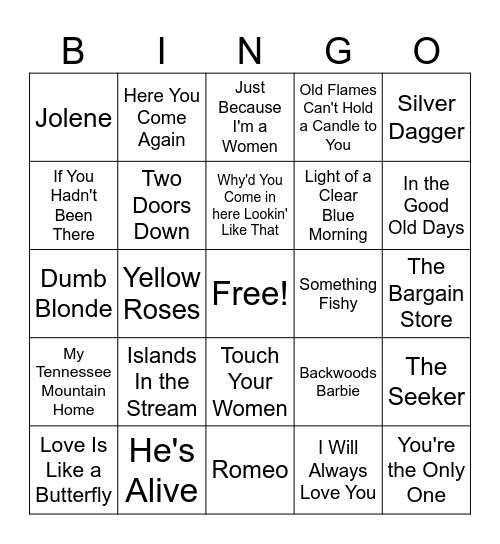 Dolly Parton Music Bingo Card