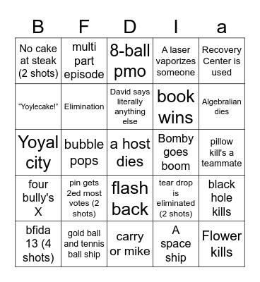 BFDI Bingo Card