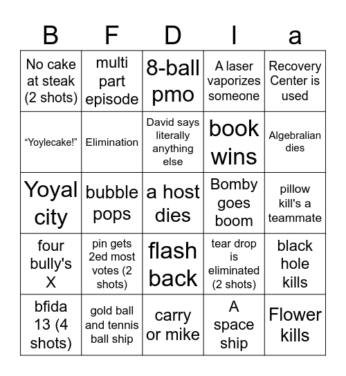 BFDI Bingo Card