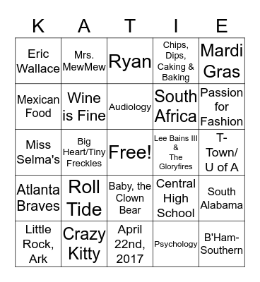 Katie West's Bridal Shower Bingo  Bingo Card