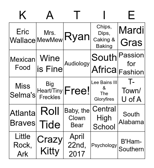 Katie West's Bridal Shower Bingo  Bingo Card