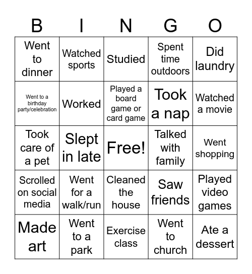 Untitled Bingo Card