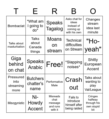 TERB Stream Bingo Card