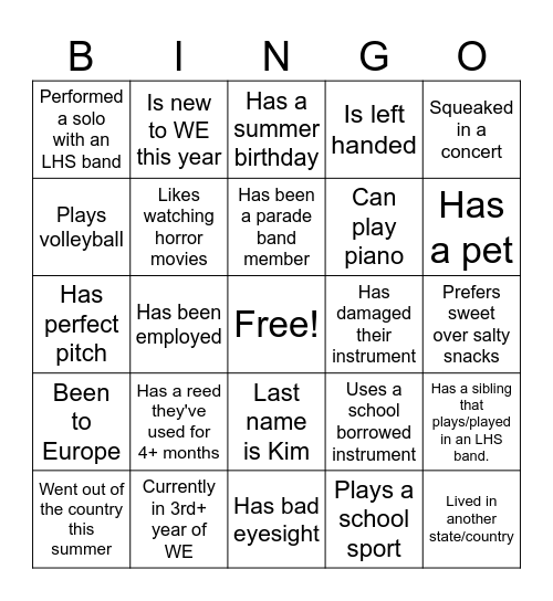 Untitled Bingo Card