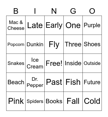 All About Me Bingo Card