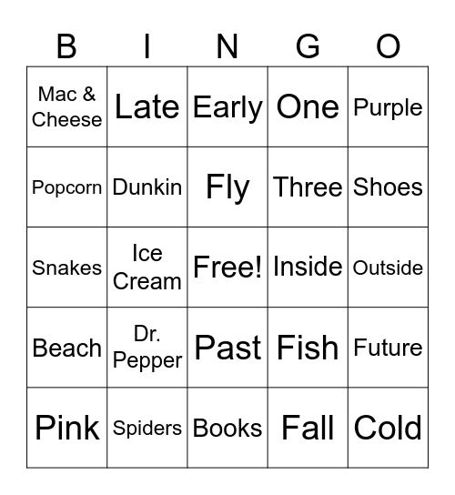 All About Me Bingo Card