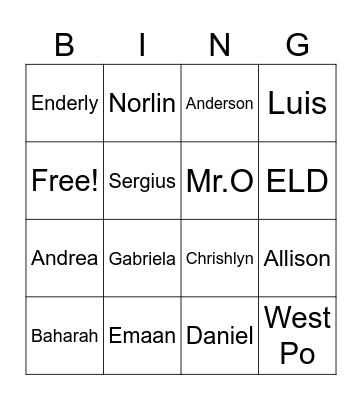 ELD 4 - P1 Bingo Card