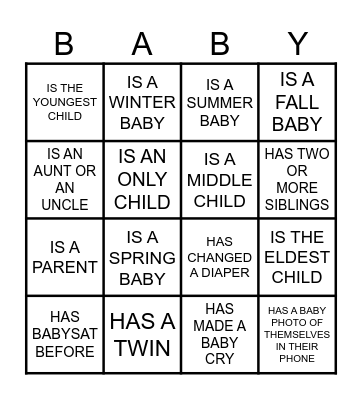 BABY Bingo Card