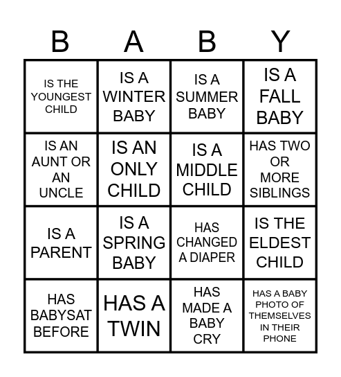 BABY Bingo Card