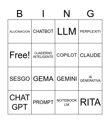 INTELIGENCIA ARTIFICIAL GENERATIVA Bingo Card