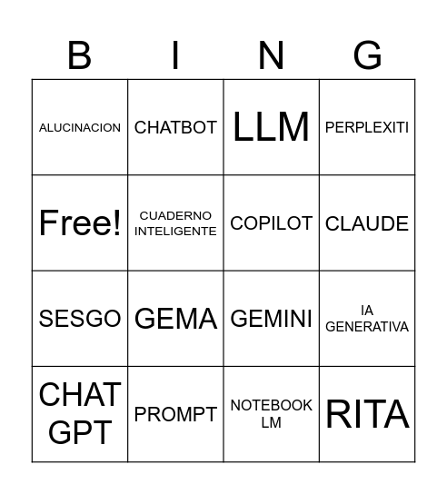 INTELIGENCIA ARTIFICIAL GENERATIVA Bingo Card