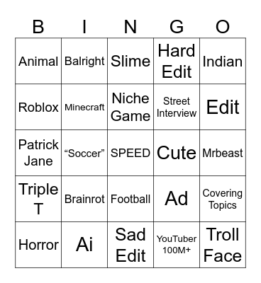 Bingo Board Bingo Card