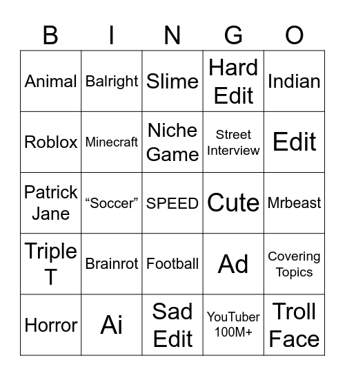 Bingo Board Bingo Card