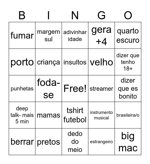 omegle Bingo Card