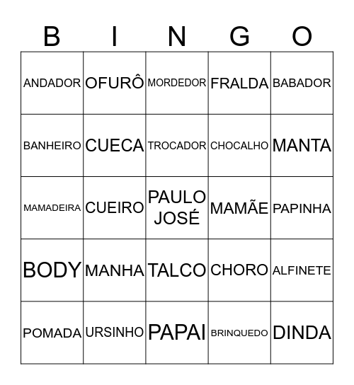 BINGO DO PJ Bingo Card