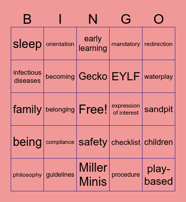 Preschool Bingo Card
