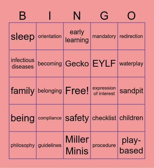 Preschool Bingo Card