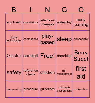Preschool Bingo Card