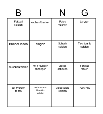 Hobby bingo Card