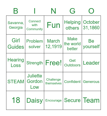 Girl Scouts Bingo Card