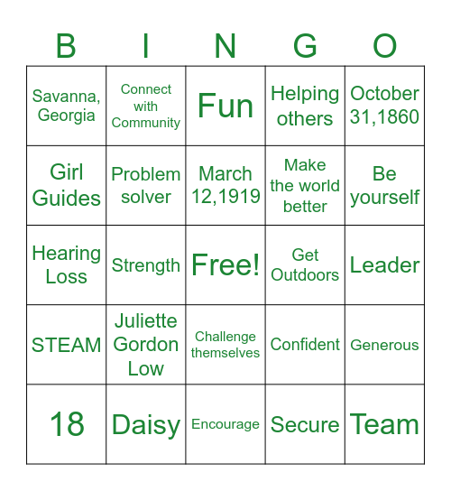 Girl Scouts Bingo Card