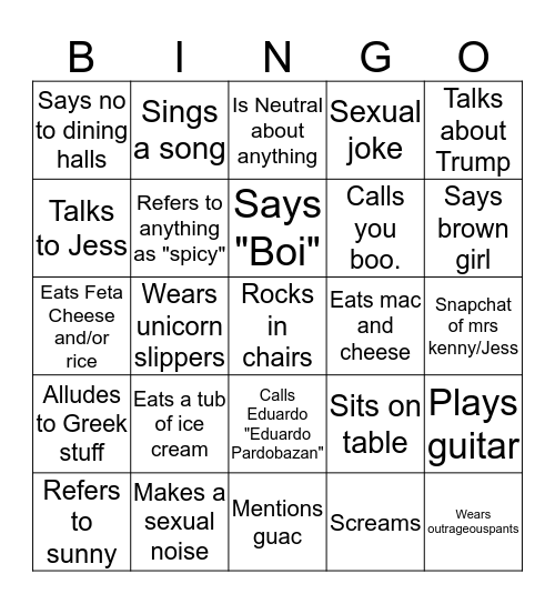 Pablingo Bingo Card