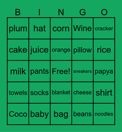 B Bingo Card