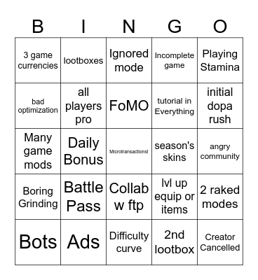 Sponsor-Killer Bingo Card