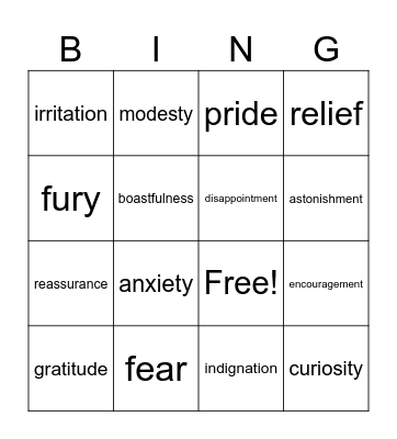 Emotions bingo Card