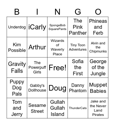 Cartoon and Kid Shows Bingo Card