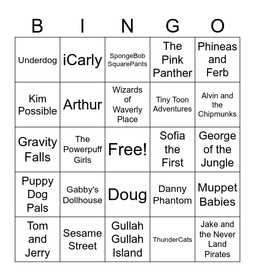 Cartoon and Kid Shows Bingo Card