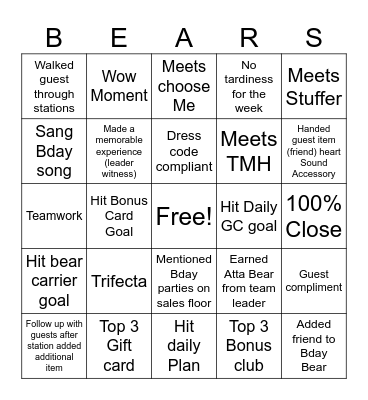 BEAR Bingo Card
