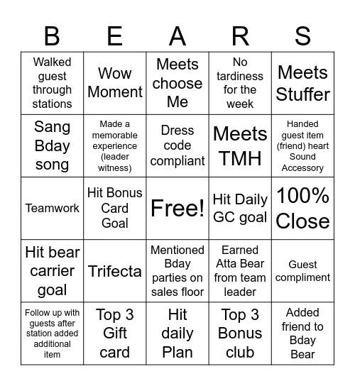 BEAR Bingo Card