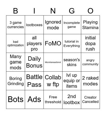 Sponsor-Killer Bingo Card