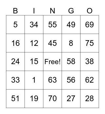 Untitled Bingo Card