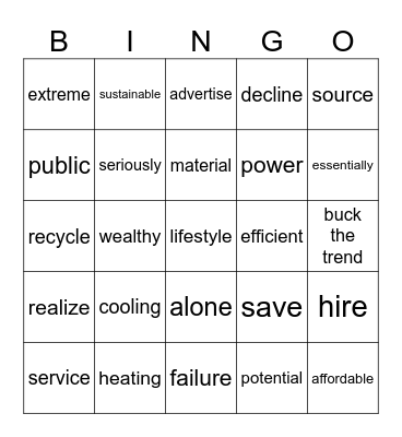 Units 1 & 2 Bingo Card