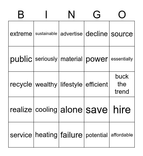 Units 1 & 2 Bingo Card